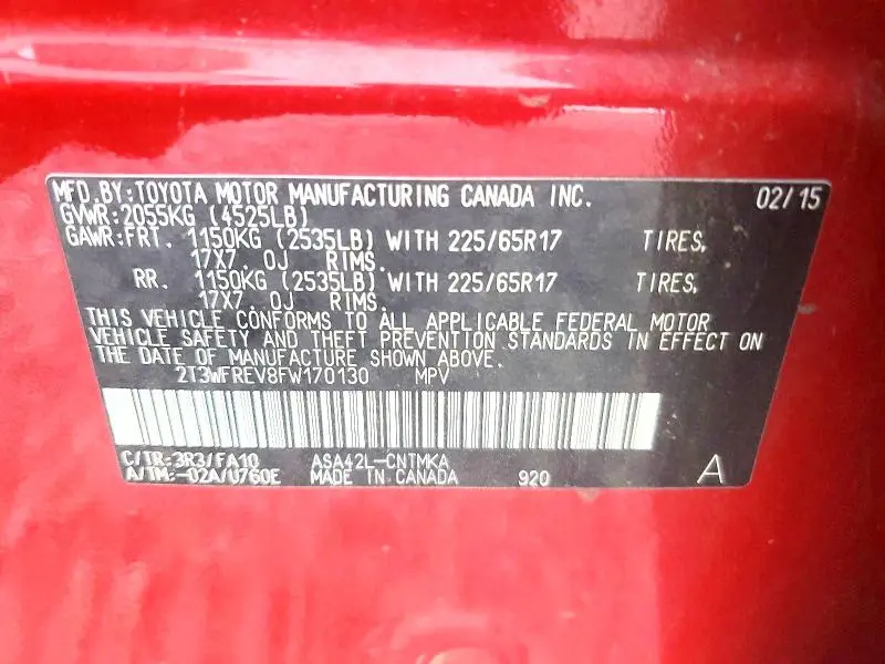 2015 TOYOTA RAV4 XLE  