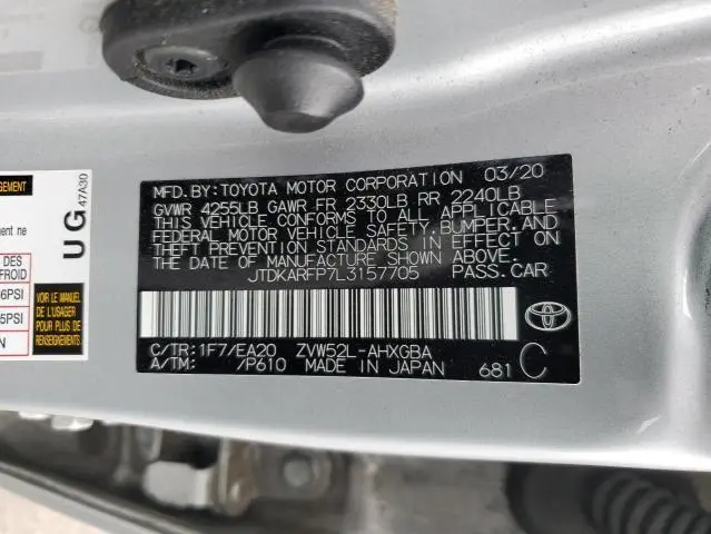 2020 TOYOTA PRIUS PRIME LE  