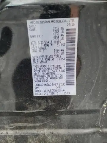 2016 NISSAN PATHFINDER S  