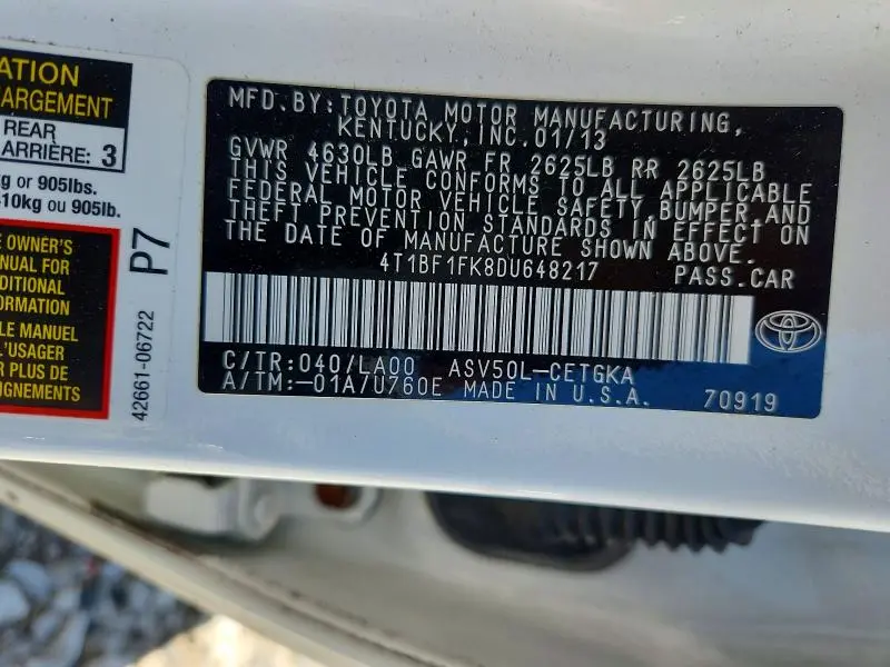 2013 TOYOTA CAMRY XLE  