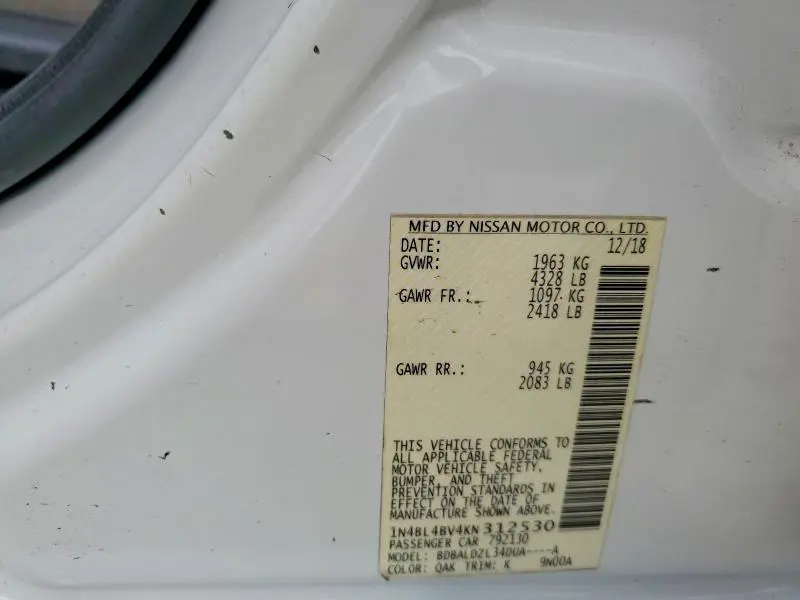 2019 NISSAN ALTIMA 2.5 S  