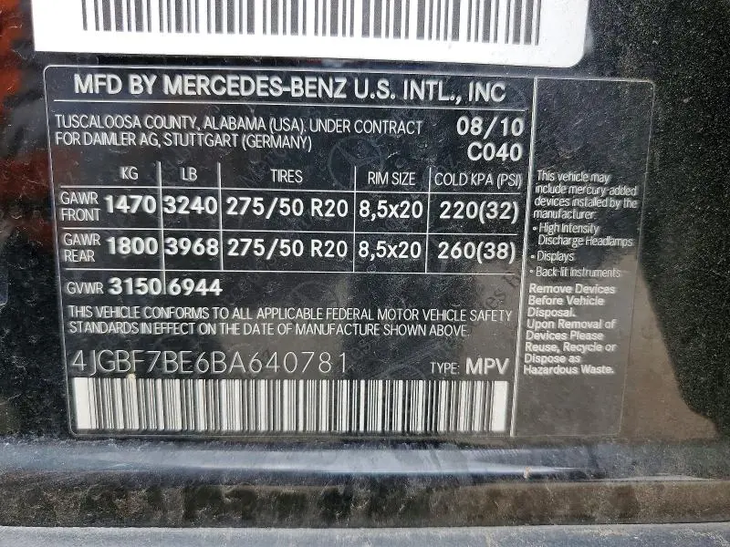 2011 MERCEDES-BENZ GL 450 4MATIC  