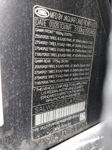 2020 LAND ROVER RANGE ROVER SPORT P525 HSE  