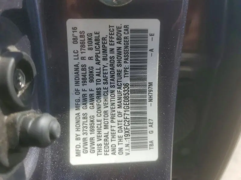 2016 HONDA CIVIC EX  