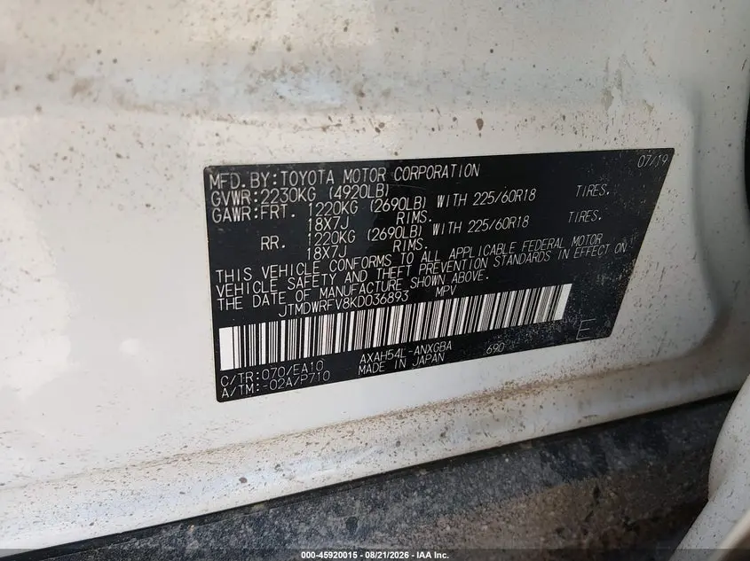 2019 TOYOTA RAV4 HYBRID LIMITED
