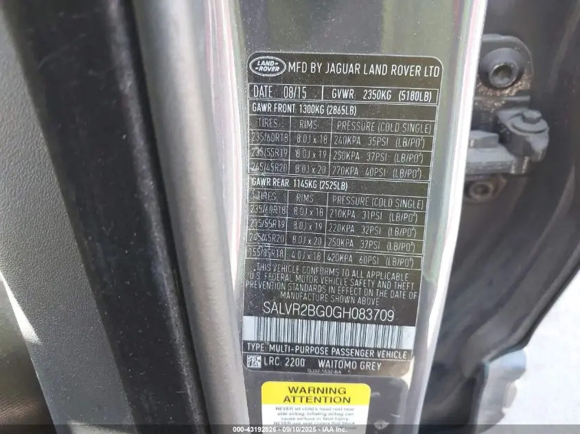 2016 LAND ROVER RANGE ROVER EVOQUE HSE