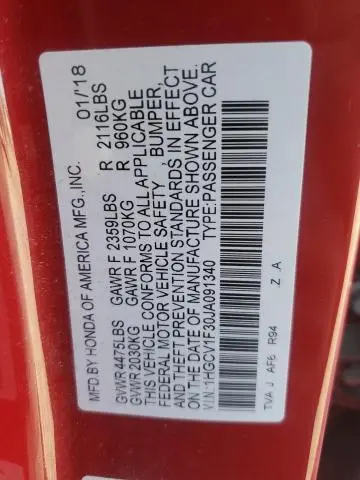 2018 HONDA ACCORD SPORT  