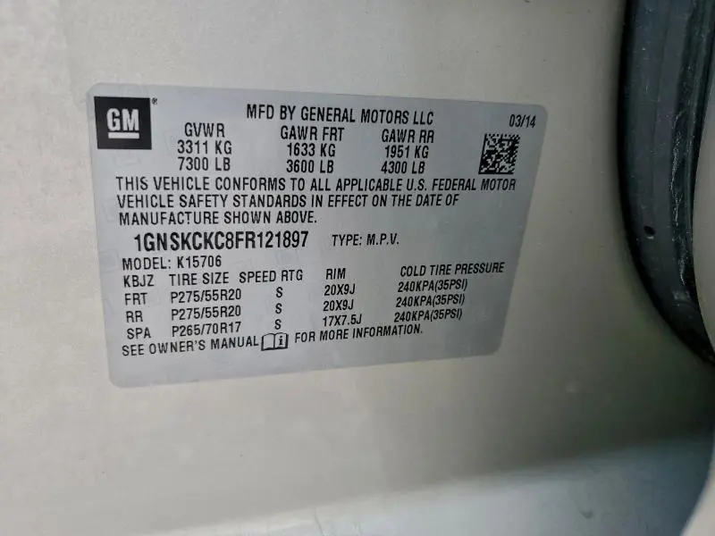 2015 CHEVROLET TAHOE K1500 LTZ  