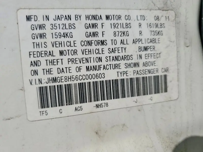 2012 HONDA FIT SPORT  