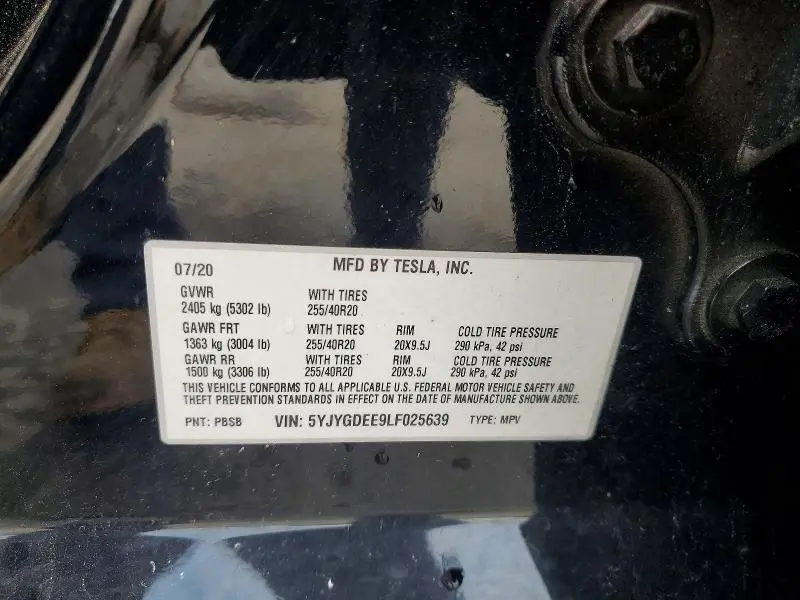 2020 TESLA MODEL Y   