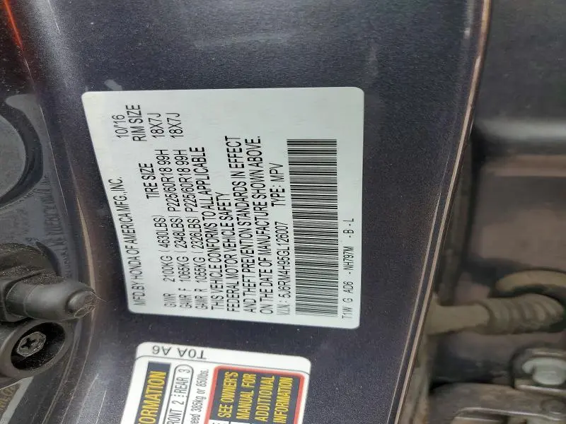 2016 HONDA CR-V TOURING  