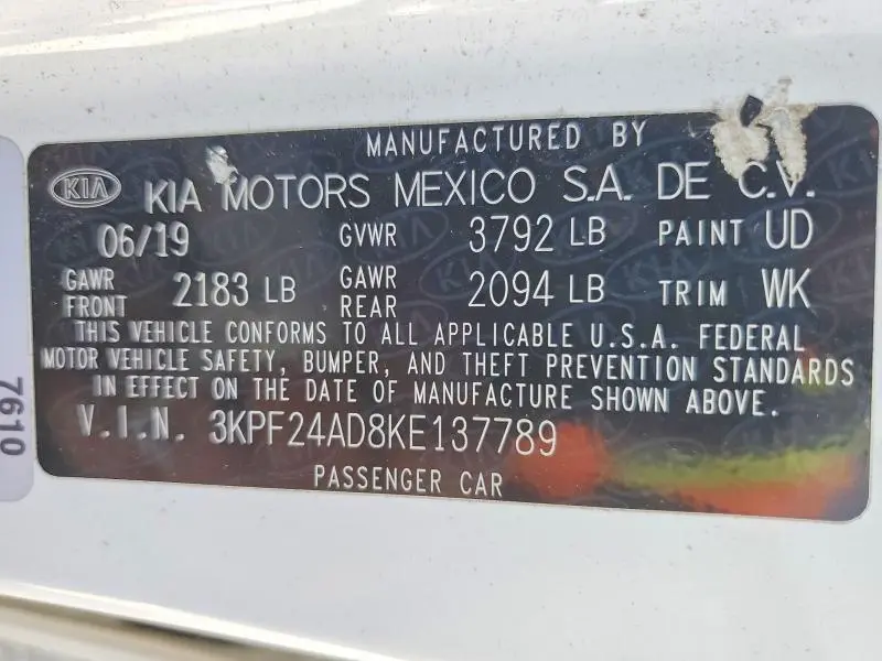 2019 KIA FORTE LXS  
