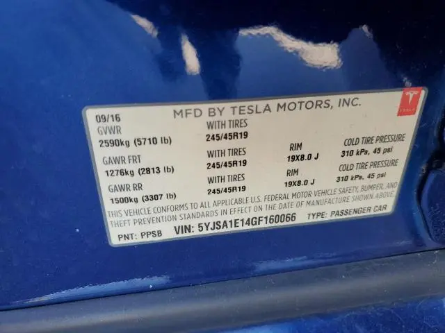 2016 TESLA MODEL S   