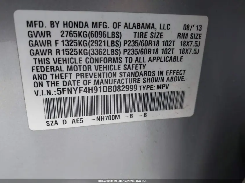 2013 HONDA PILOT TOURING