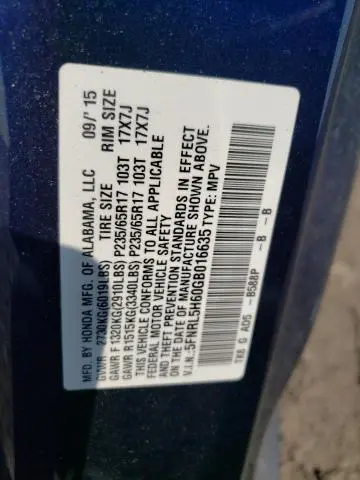 2016 HONDA ODYSSEY EXL  