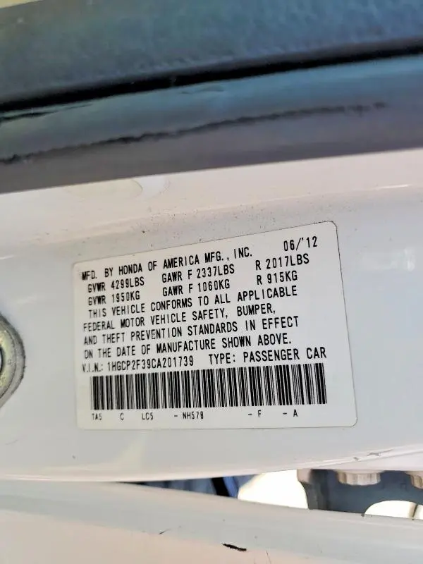 2012 HONDA ACCORD LX  