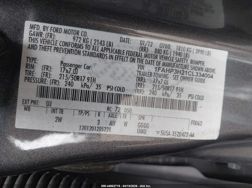 2012 FORD FOCUS SEL