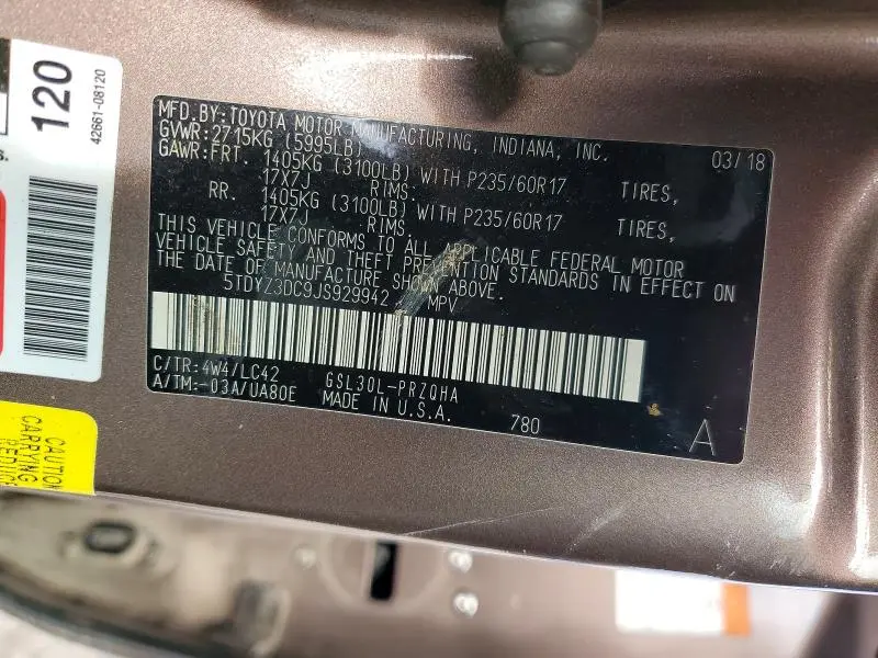 2018 TOYOTA SIENNA XLE 8-PASSENGER  