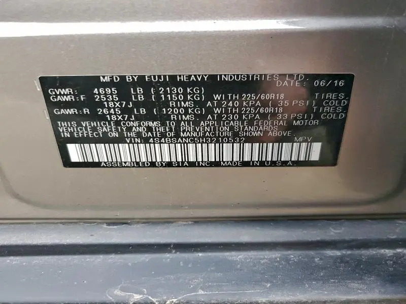 2017 SUBARU OUTBACK 2.5I LIMITED  