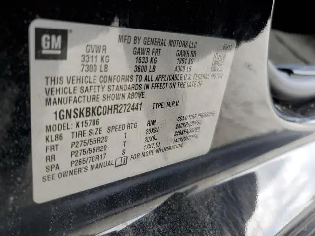 2017 CHEVROLET TAHOE K1500 LT  
