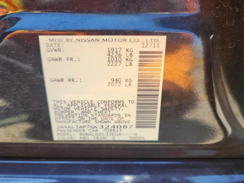 2016 NISSAN ALTIMA 2.5 S  