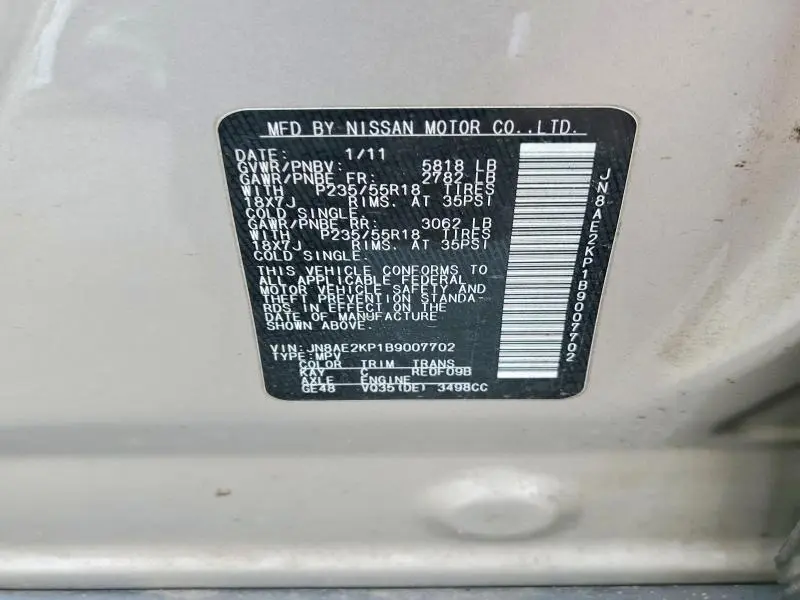 2011 NISSAN QUEST 3.5 S  