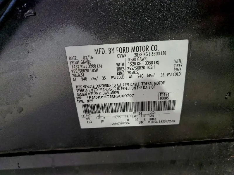 2016 FORD EXPLORER PLATINUM  