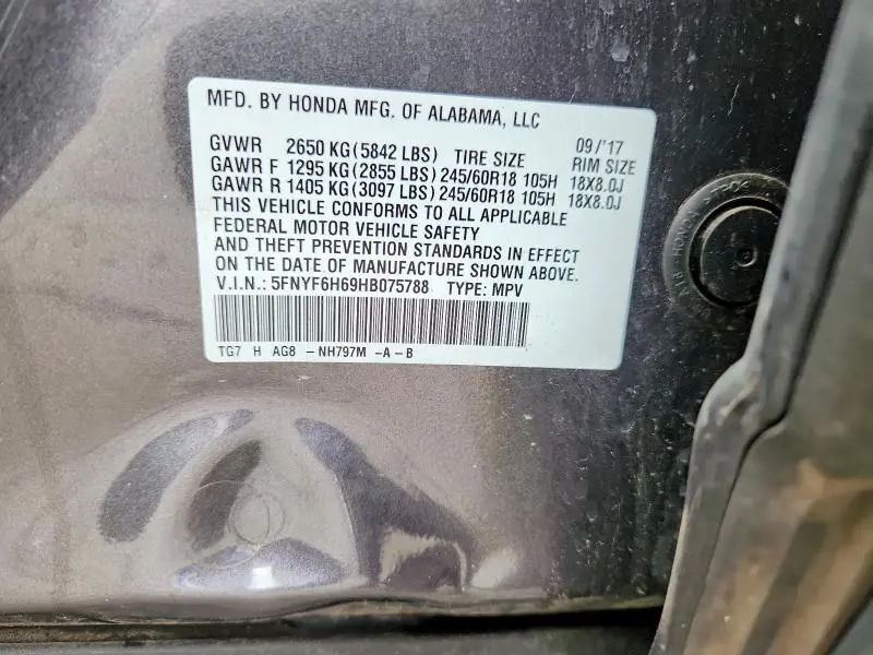 2017 HONDA PILOT EXL  