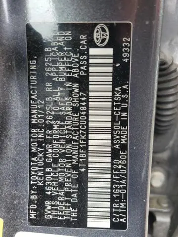 2012 TOYOTA CAMRY BASE  