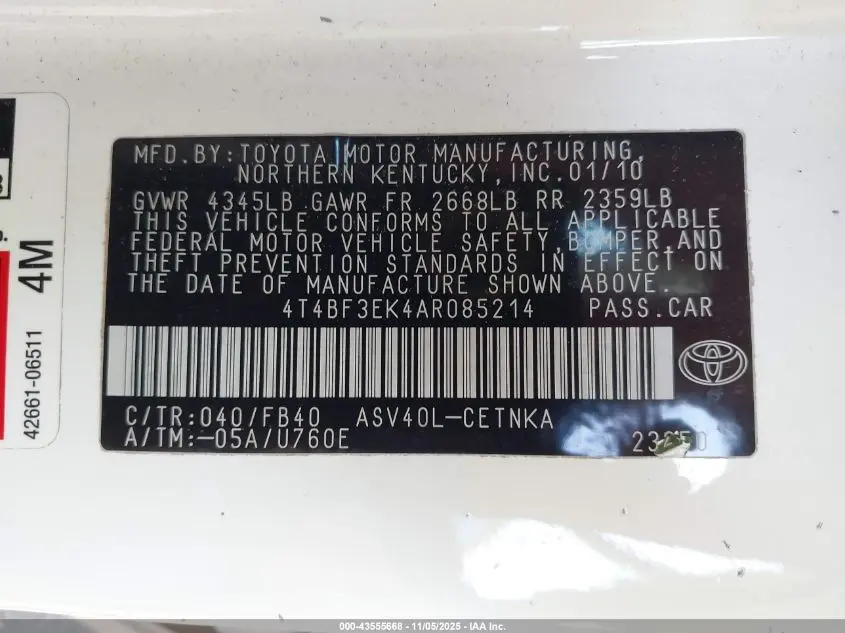 2010 TOYOTA CAMRY LE