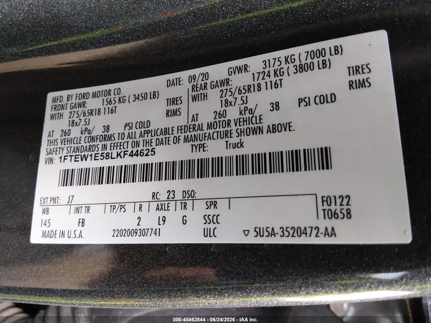 2020 FORD F-150 KING RANCH/LARIAT/PLATINUM/XL/XLT