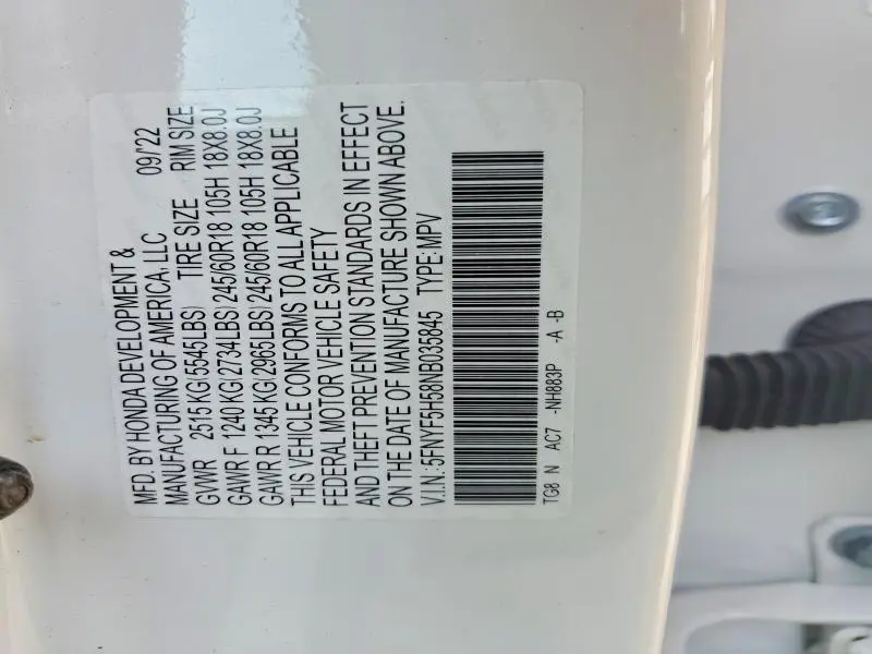 2022 HONDA PILOT EXL  