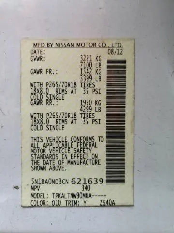 2012 NISSAN ARMADA SV  