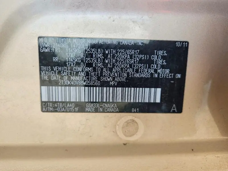 2011 TOYOTA RAV4 LIMITED  