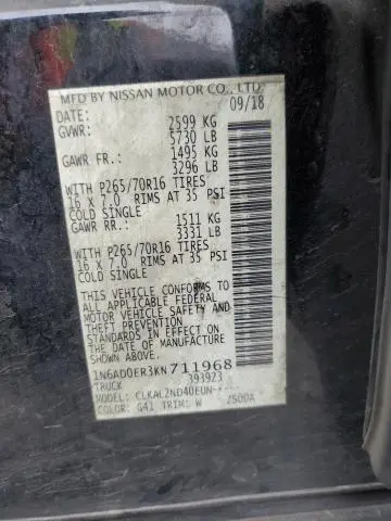 2019 NISSAN FRONTIER S