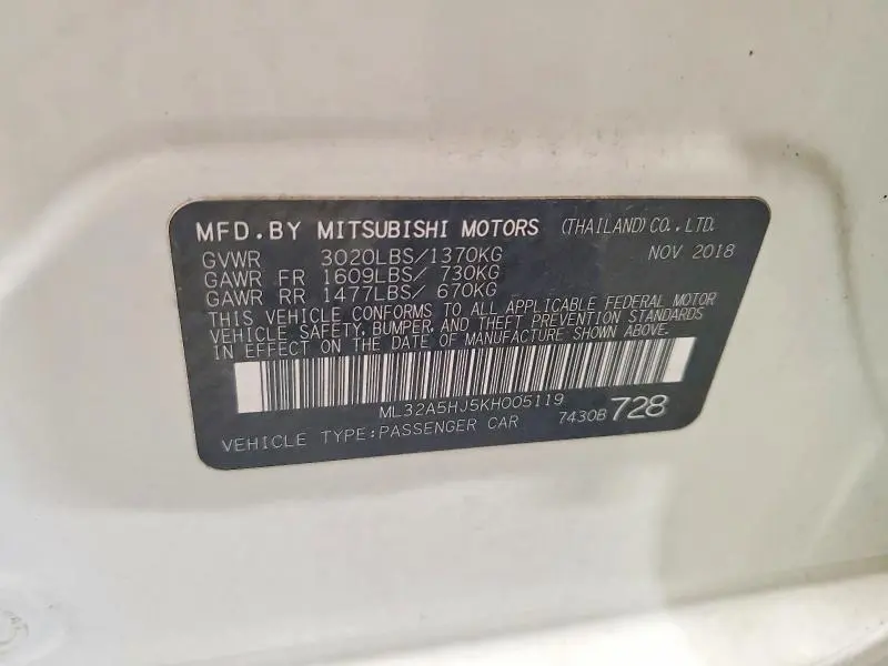 2019 MITSUBISHI MIRAGE LE  