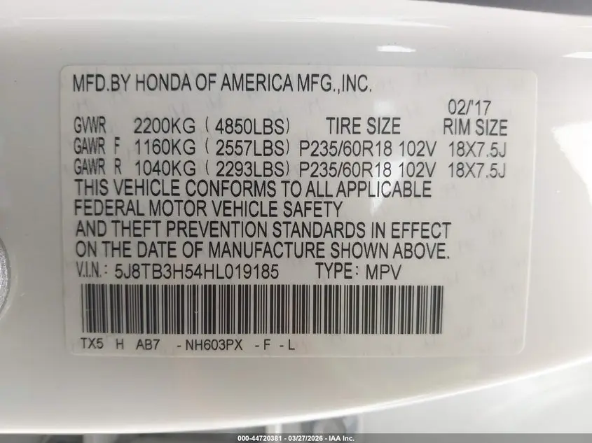 2017 ACURA RDX TECHNOLOGY   ACURAWATCH PLUS PACKAGES/W/TECHNOLOGY PACKAGE