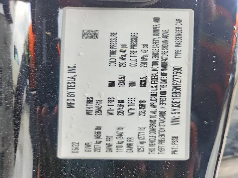 2022 TESLA MODEL 3   