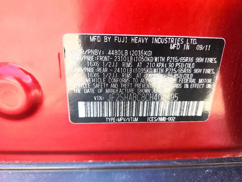 2012 SUBARU FORESTER   