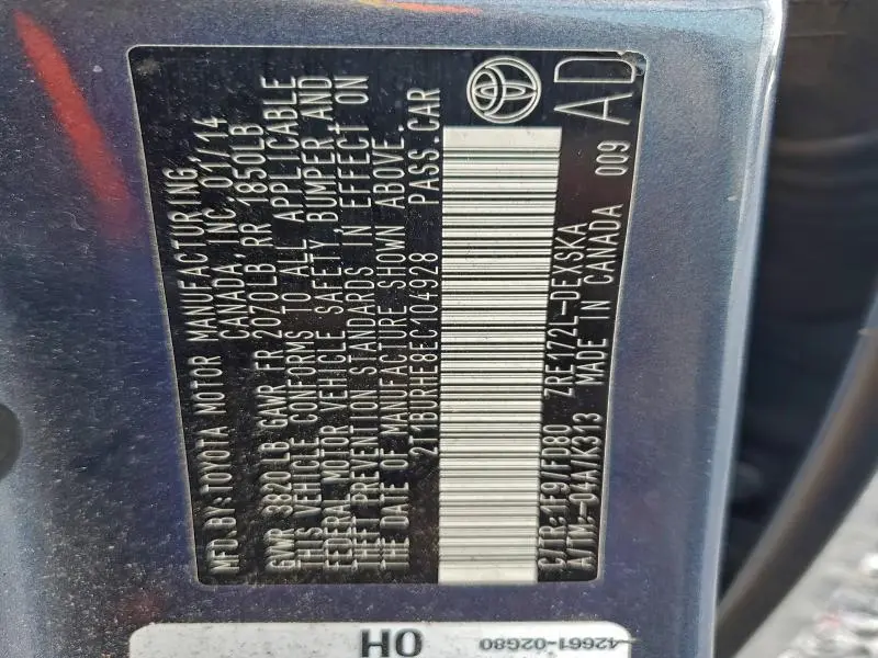 2014 TOYOTA COROLLA L  