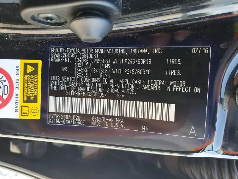 2016 TOYOTA HIGHLANDER XLE  