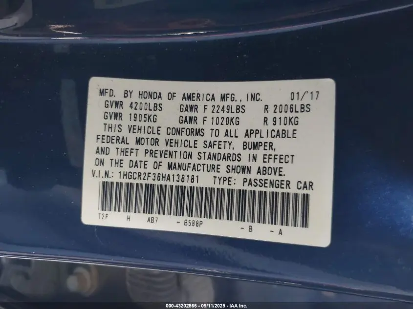 2017 HONDA ACCORD LX