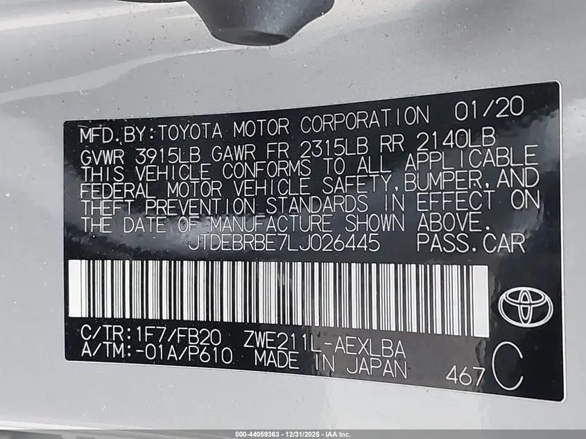 2020 TOYOTA COROLLA HYBRID LE