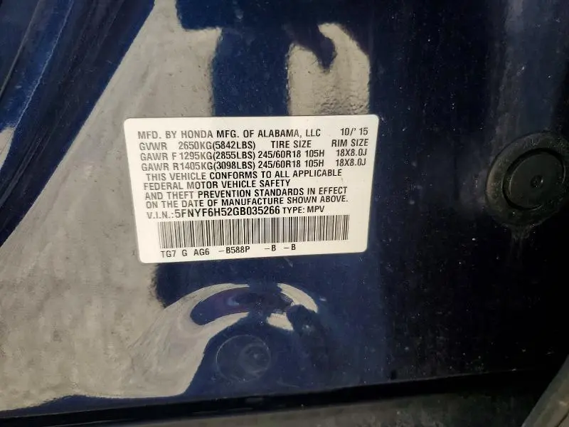 2016 HONDA PILOT EXL  