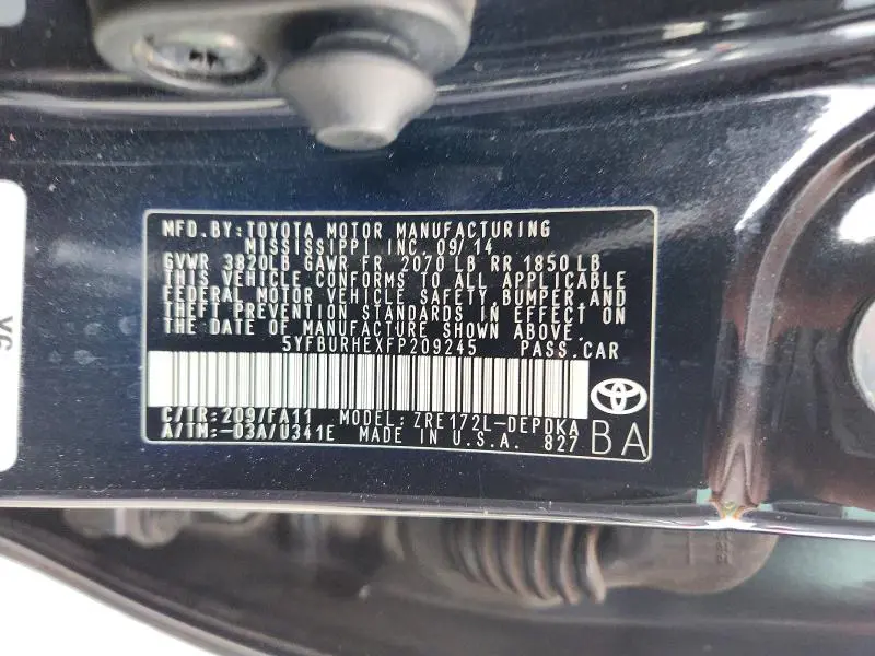 2015 TOYOTA COROLLA L  