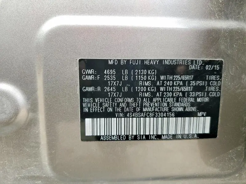 2015 SUBARU OUTBACK 2.5I PREMIUM  