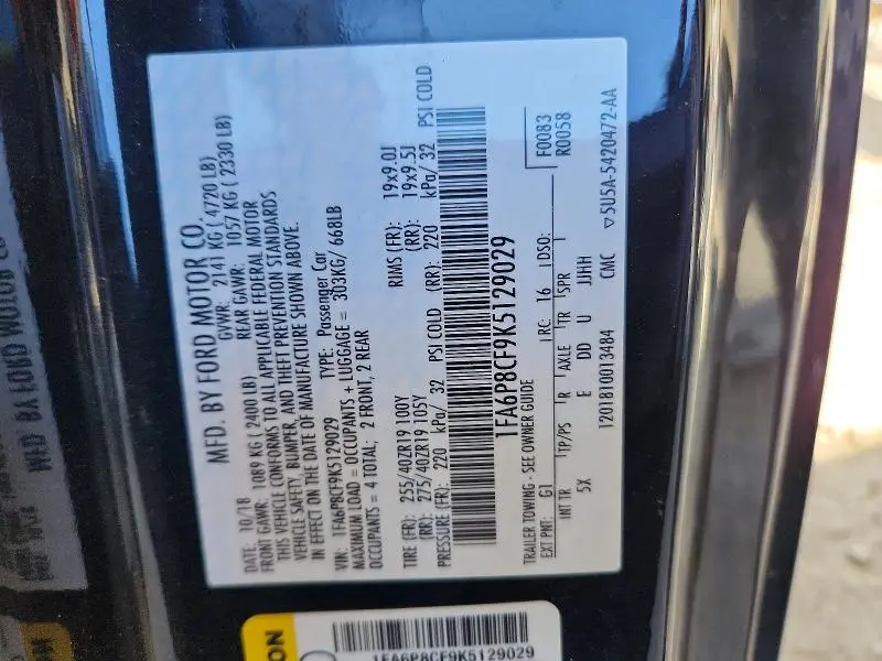 2019 FORD MUSTANG GT  