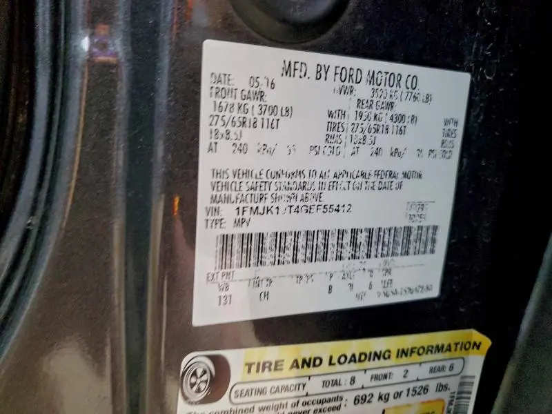 2016 FORD EXPEDITION EL XLT  