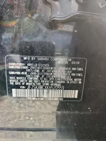 2019 SUBARU FORESTER TOURING  