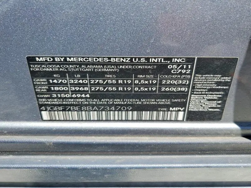 2011 MERCEDES-BENZ GL 450 4MATIC  